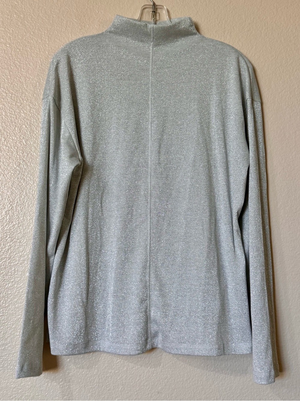 Peace Love World Metallic Shimmer Mock Neck Top Silver Glitter Knit Medium
